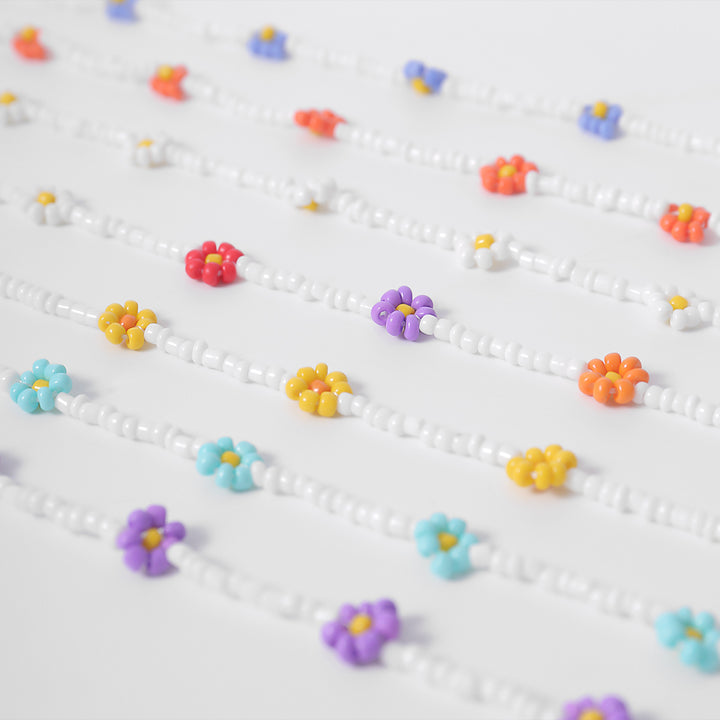 Minimalist Colorful Floral Daisy Seed Beaded Choker Necklace Image 11