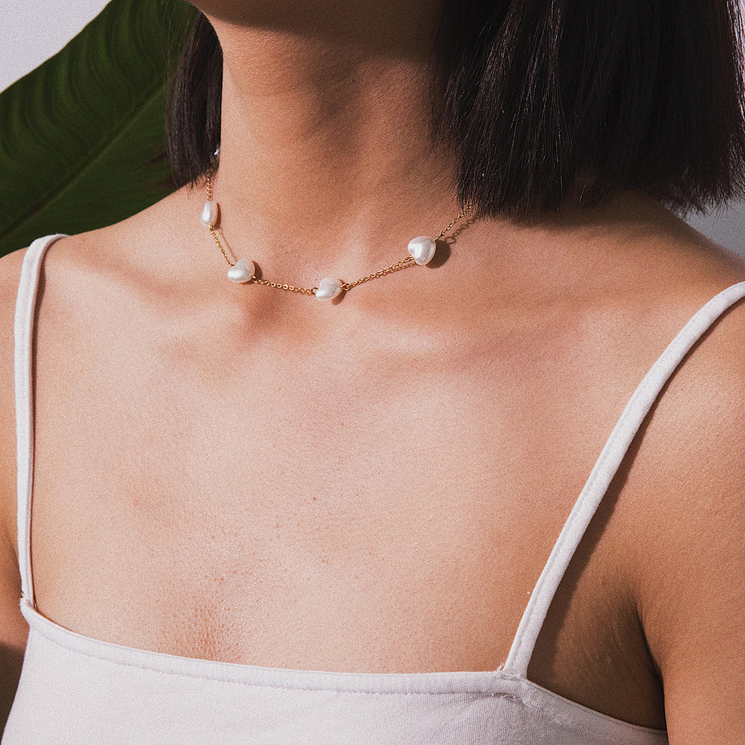 Bohemia Dainty Beaded Heart Shape Pearl Chain Choker Necklace Image 4