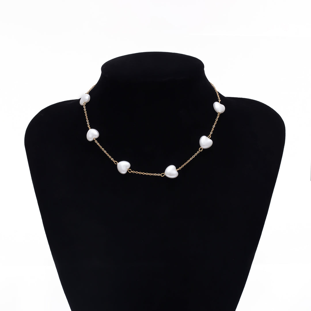 Bohemia Dainty Beaded Heart Shape Pearl Chain Choker Necklace Image 7