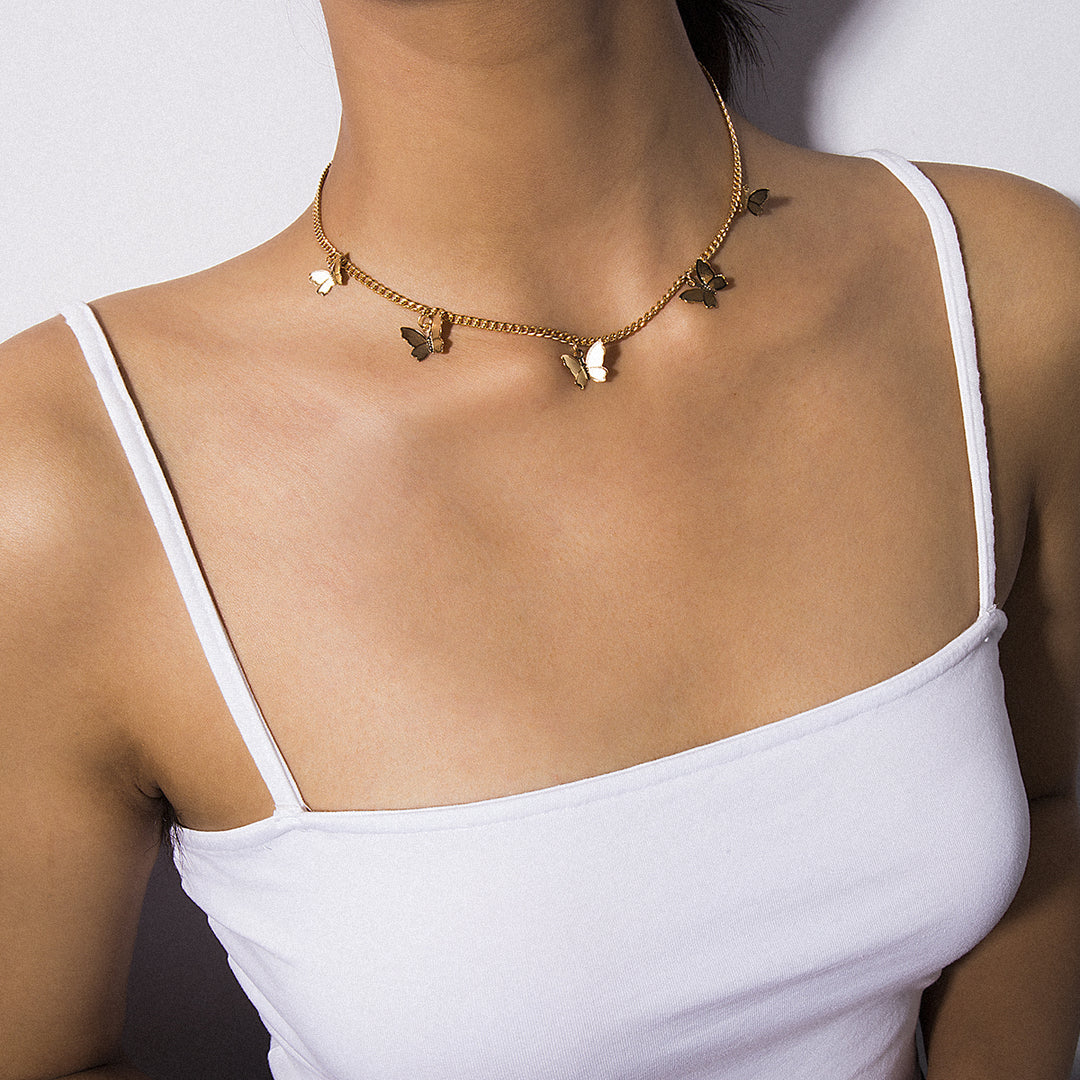 Minimalist Gold Silver Tone Butterfly Choker Necklace Image 4