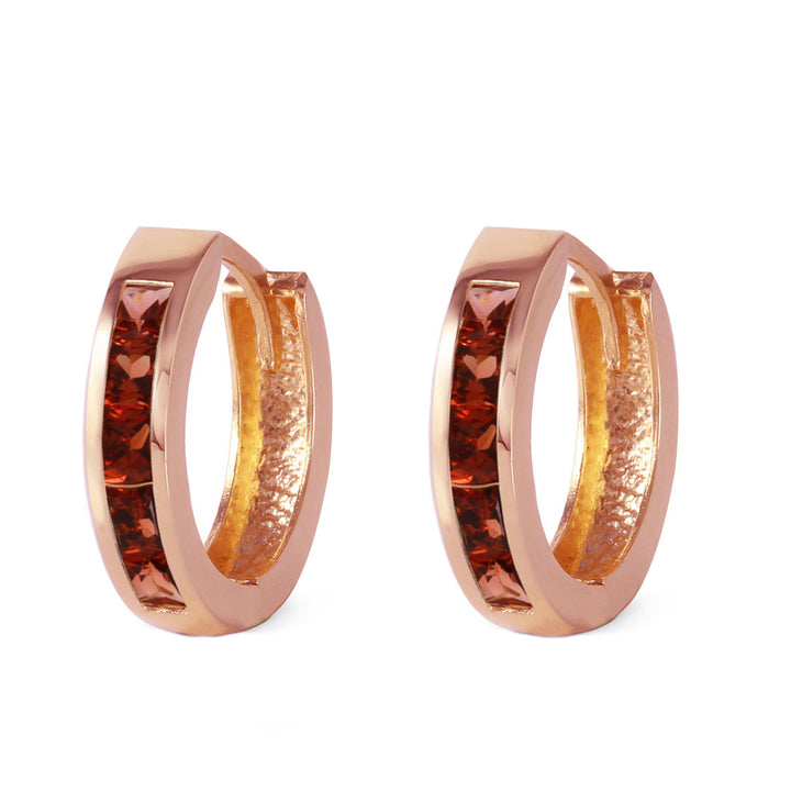 1.3 Carat 14k Solid Rose Gold Hoop Huggie Earrings Garnet Image 1