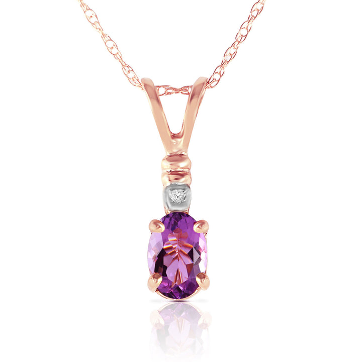 14k Rose Gold 18" Necklace with Genuine Diamond and Oval-shaped Natural Purple Amethyst Image 1