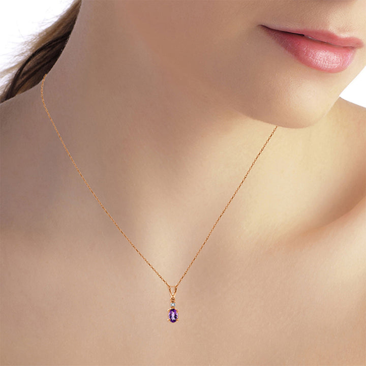 14k Rose Gold 18" Necklace with Genuine Diamond and Oval-shaped Natural Purple Amethyst Image 3