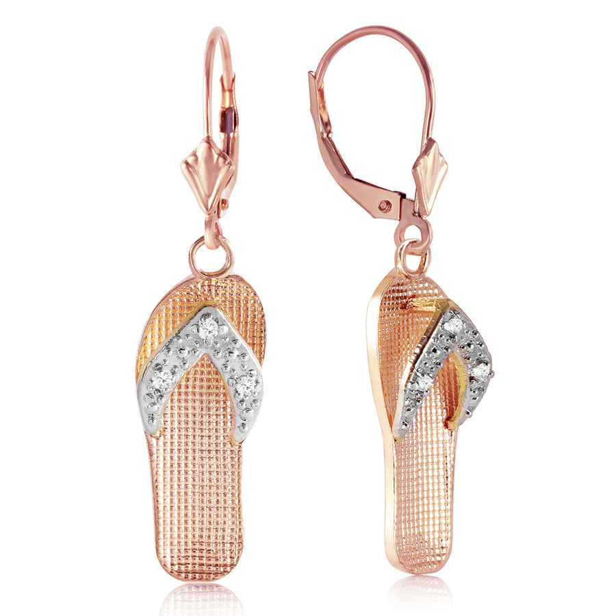 0.04 Carat 14k Solid Rose Gold Natural Diamond Accented Flip Flops Dangle Earrings Image 1