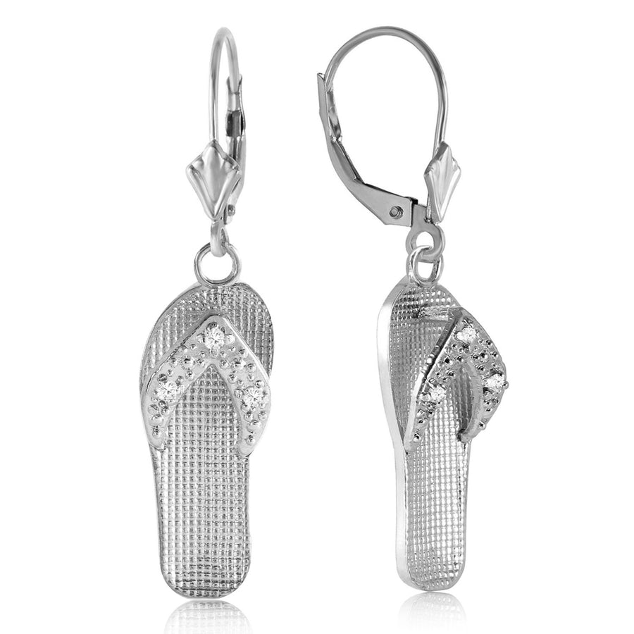 0.04 Carat 14k Solid White Gold Natural Diamond Accented Flip Flops Dangle Earrings Image 1