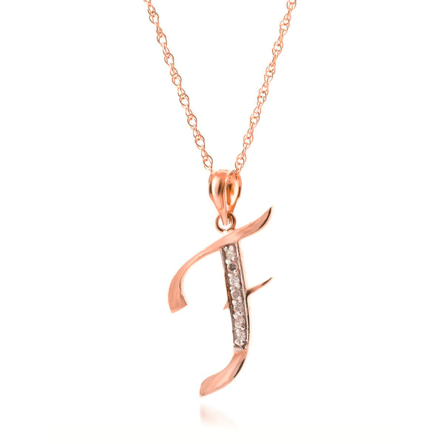 14K Solid Rose Gold Pendant Necklace with Natural Diamonds Initial F Pendant Made in USA High Polish Finish Rhodium Image 1