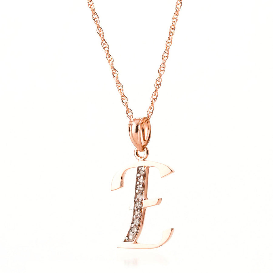 14K Solid Rose Gold Pendant Necklace with Natural Diamonds Initial E Pendant Made in USA High Polish Finish Rhodium Image 1