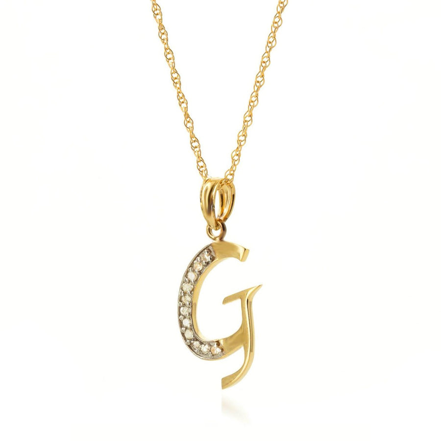14K Solid Yellow Gold Pendant Necklace with Natural Diamonds Initial G Pendant Made in USA HIGH Polished Finish (14) Image 1