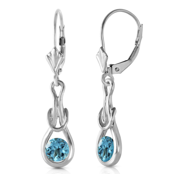 1.3 Carat 14k Solid White Gold Timeless Love Blue Topaz Earrings Image 1