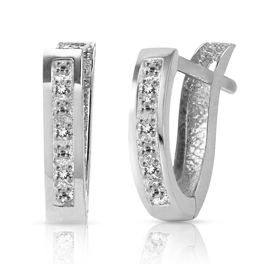 0.04 Carat 14k Solid White Gold Oval Huggie Earrings with Natural Diamonds Image 1