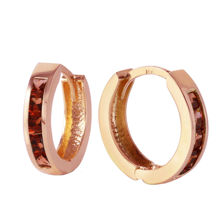 1.3 Carat 14k Solid Rose Gold Hoop Huggie Earrings Garnet Image 2