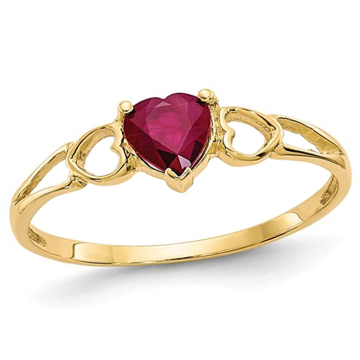 1/2 Carat (ctw) Natural Ruby Heart Promise Ring in 14K Yellow Gold Image 1