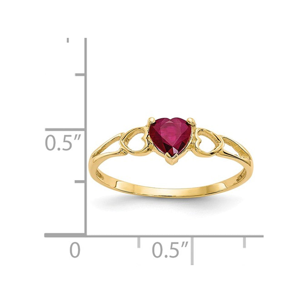1/2 Carat (ctw) Natural Ruby Heart Promise Ring in 14K Yellow Gold Image 2