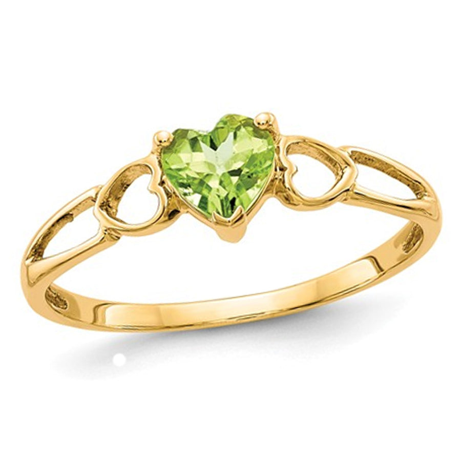 Natural Peridot 2/5 Carat (ctw) Heart Promise Ring in 14K Yellow Gold Image 1