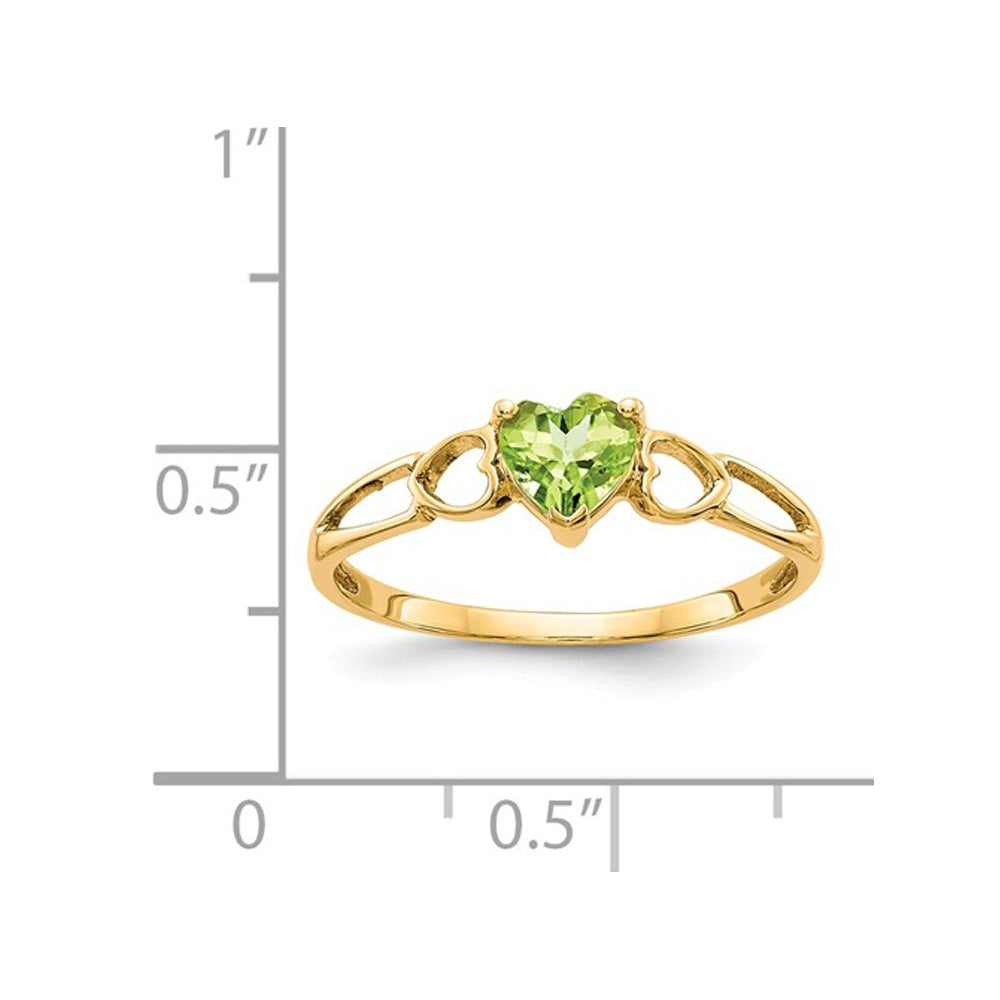 Natural Peridot 2/5 Carat (ctw) Heart Promise Ring in 14K Yellow Gold Image 2