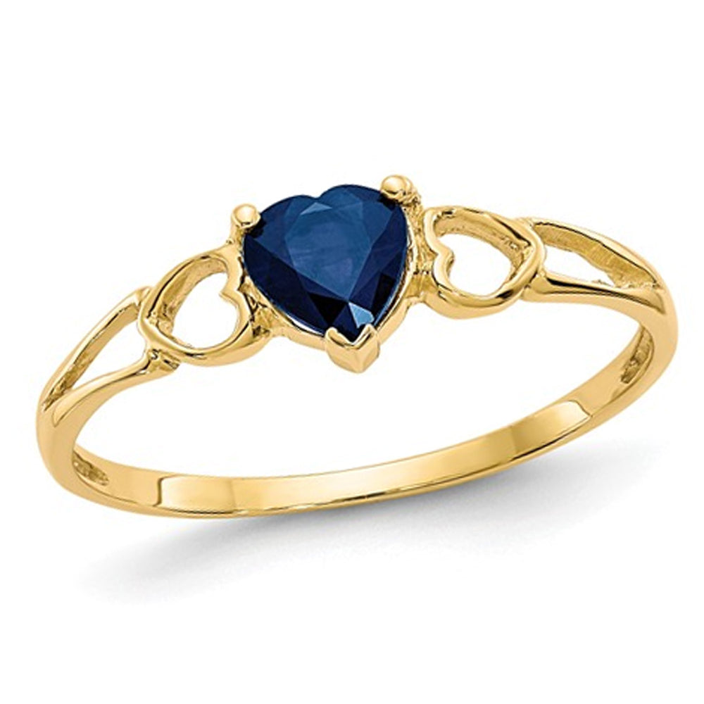 1/2 Carat (ctw) Blue Sapphire Heart Promise Ring in 14K Yellow Gold Image 1