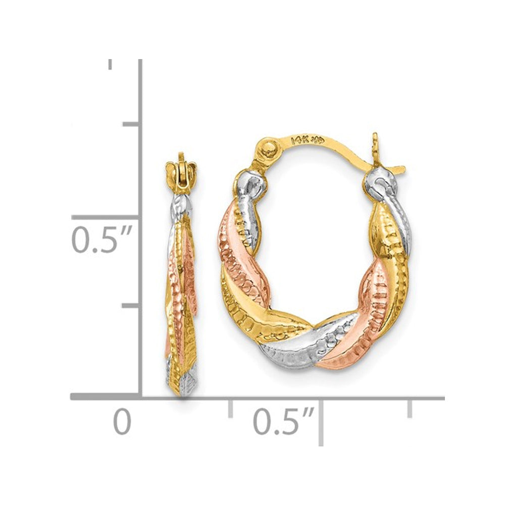 14K White and Rose Pink Gold Hollow Scalloped Hoop Earrings Image 4