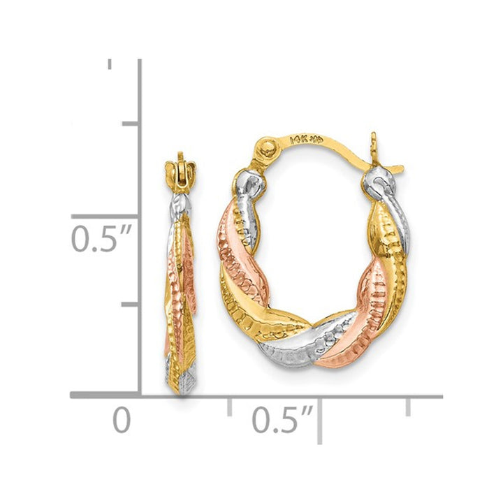 14K White and Rose Pink Gold Hollow Scalloped Hoop Earrings Image 4