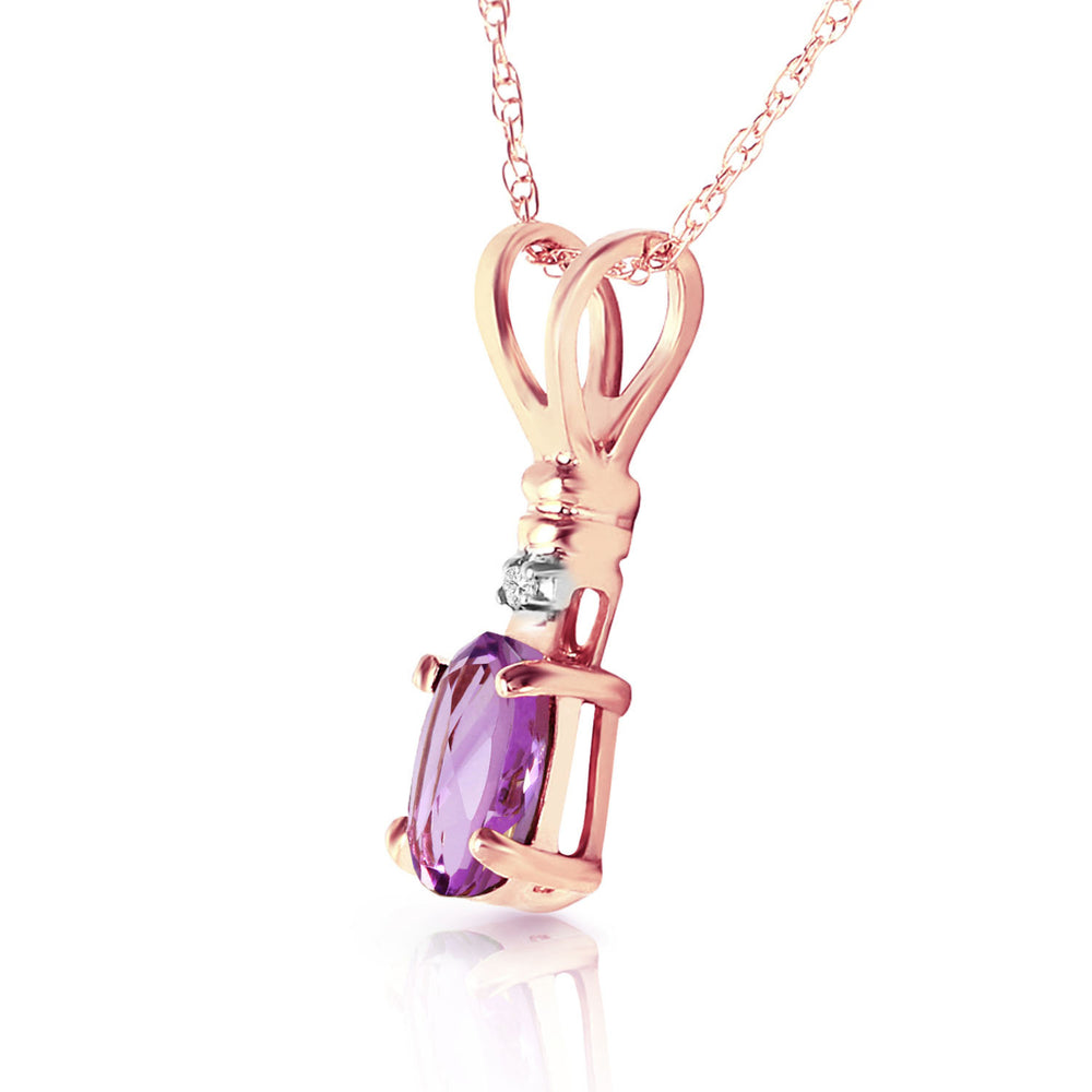 14k Rose Gold 18" Necklace with Genuine Diamond and Oval-shaped Natural Purple Amethyst Image 2