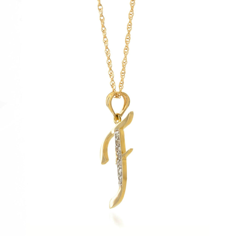 14K Solid Yellow Gold Pendant Necklace with Natural Diamonds Initial F Pendant Made in USA (14) Image 2