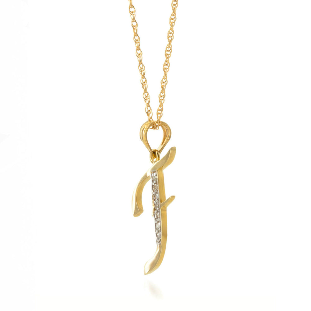 14K Solid Yellow Gold Pendant Necklace with Natural Diamonds Initial F Pendant Made in USA (20) Image 2