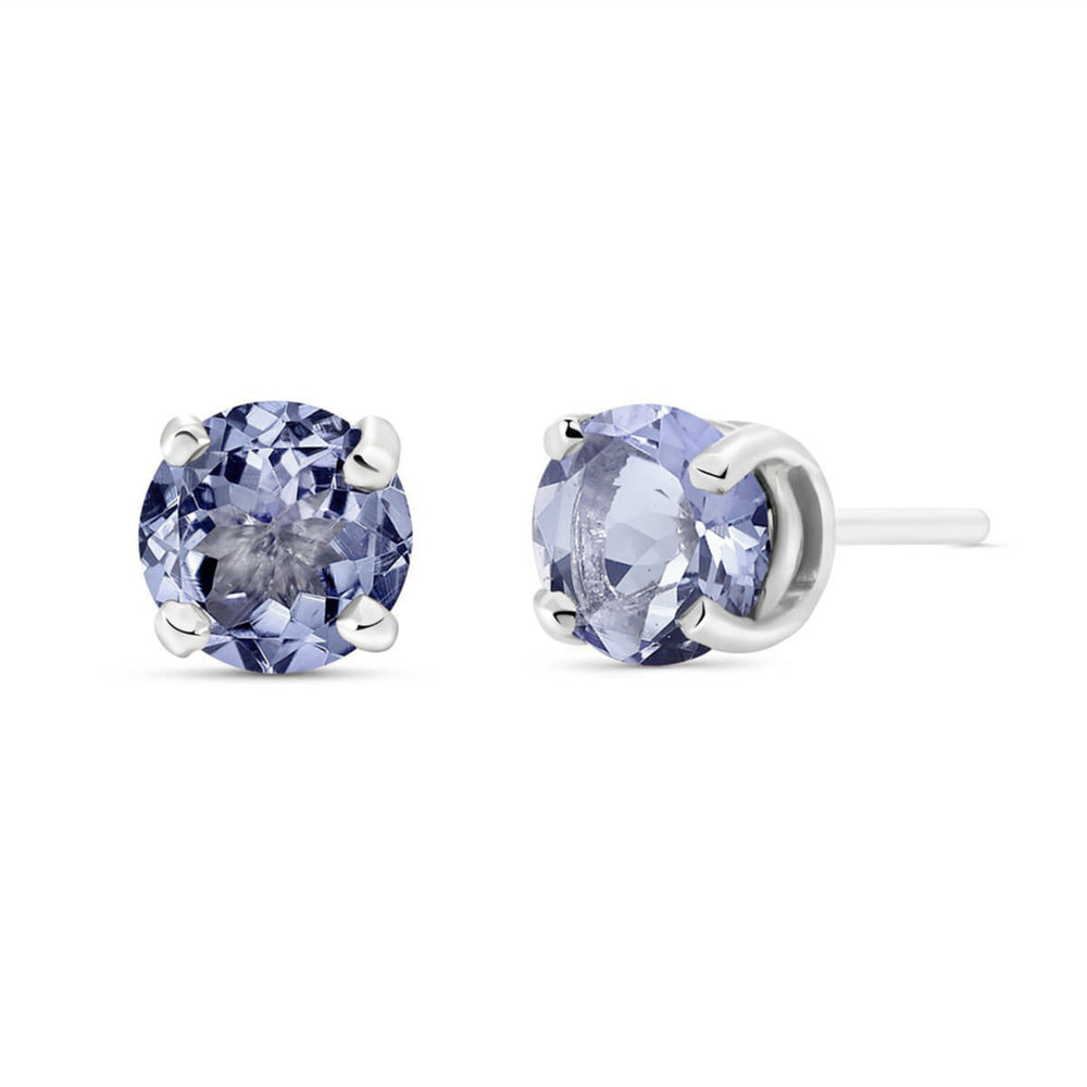 14k White Gold Round Natural Tanzanites Stud Earrings in High Polished Solid Gold Made in USA Fine Jewelry Image 2
