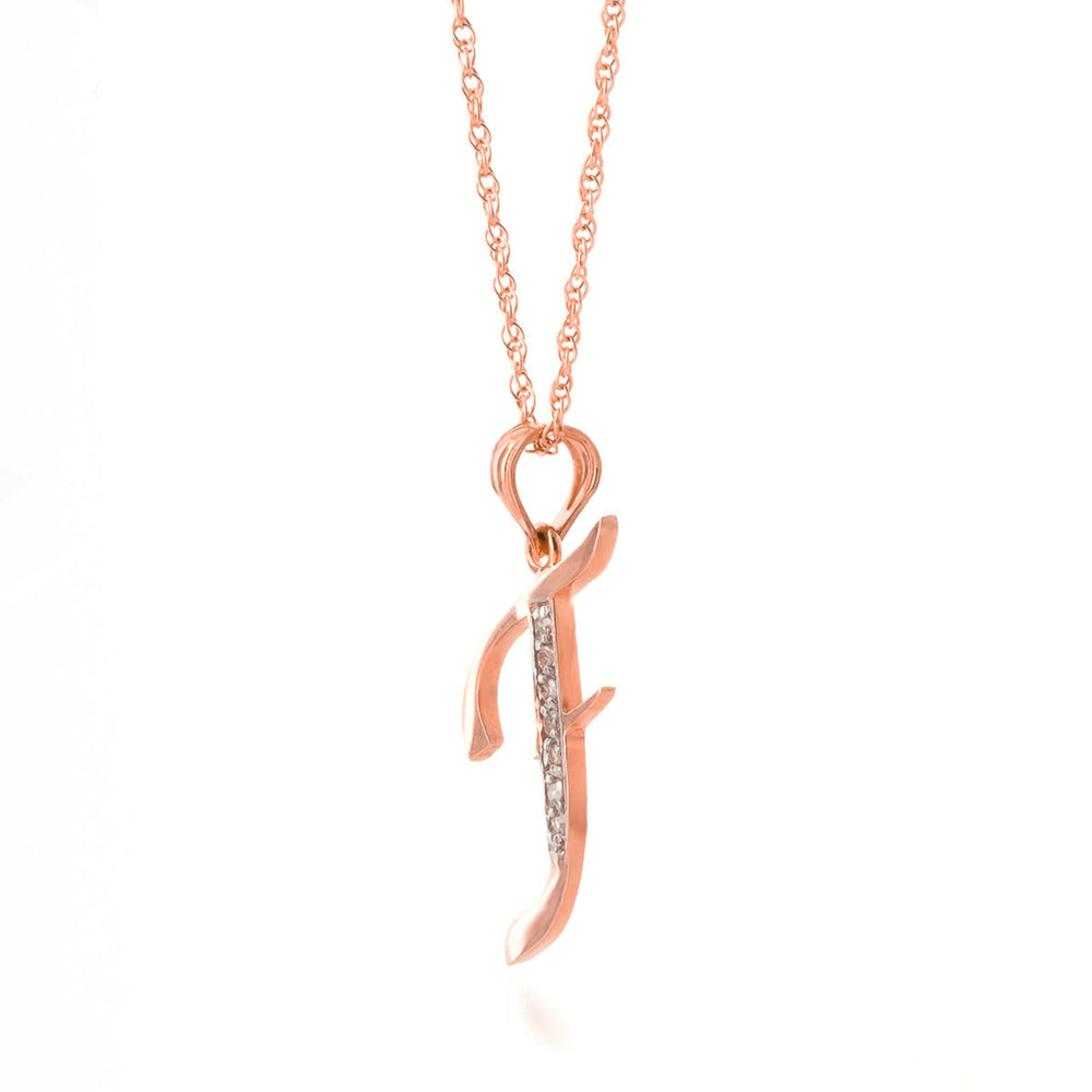 14K Solid Rose Gold Pendant Necklace with Natural Diamonds Initial F Pendant Made in USA High Polish Finish Rhodium Image 2