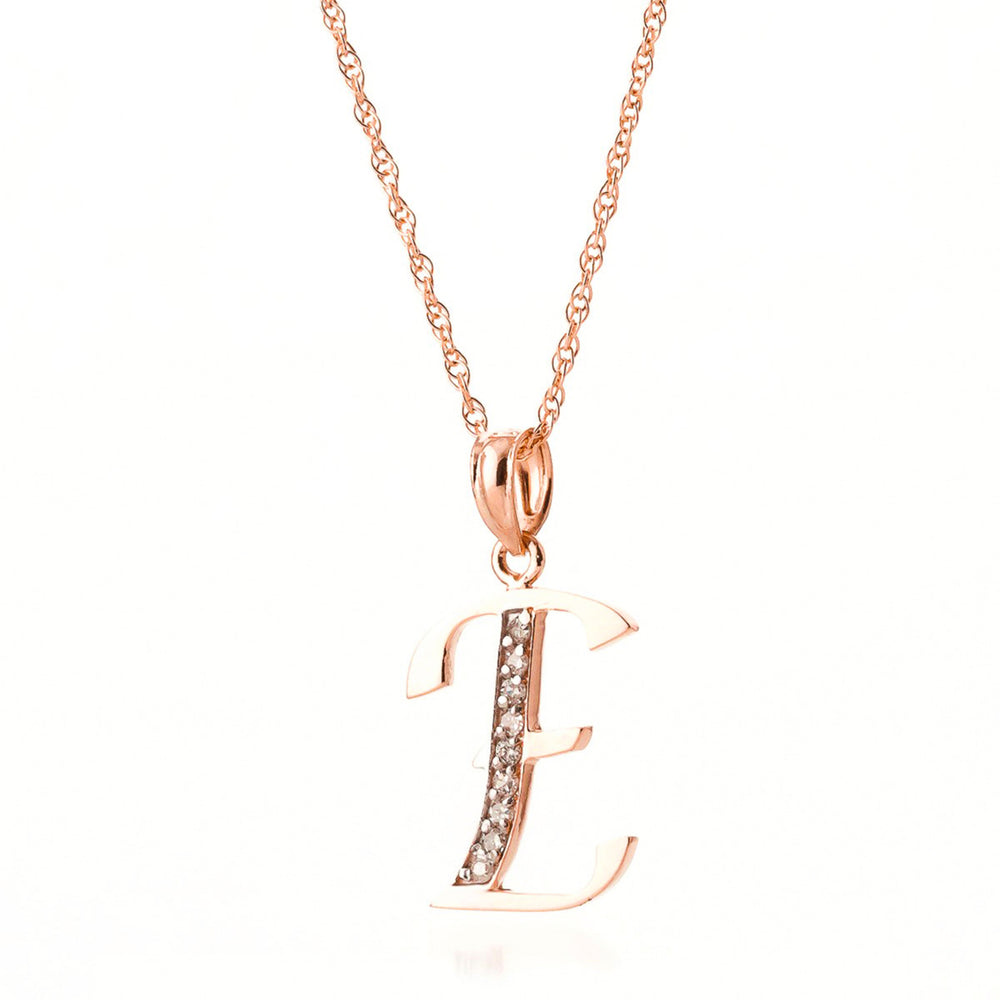 14K Solid Rose Gold Pendant Necklace with Natural Diamonds Initial E Pendant Made in USA High Polish Finish Rhodium Image 2