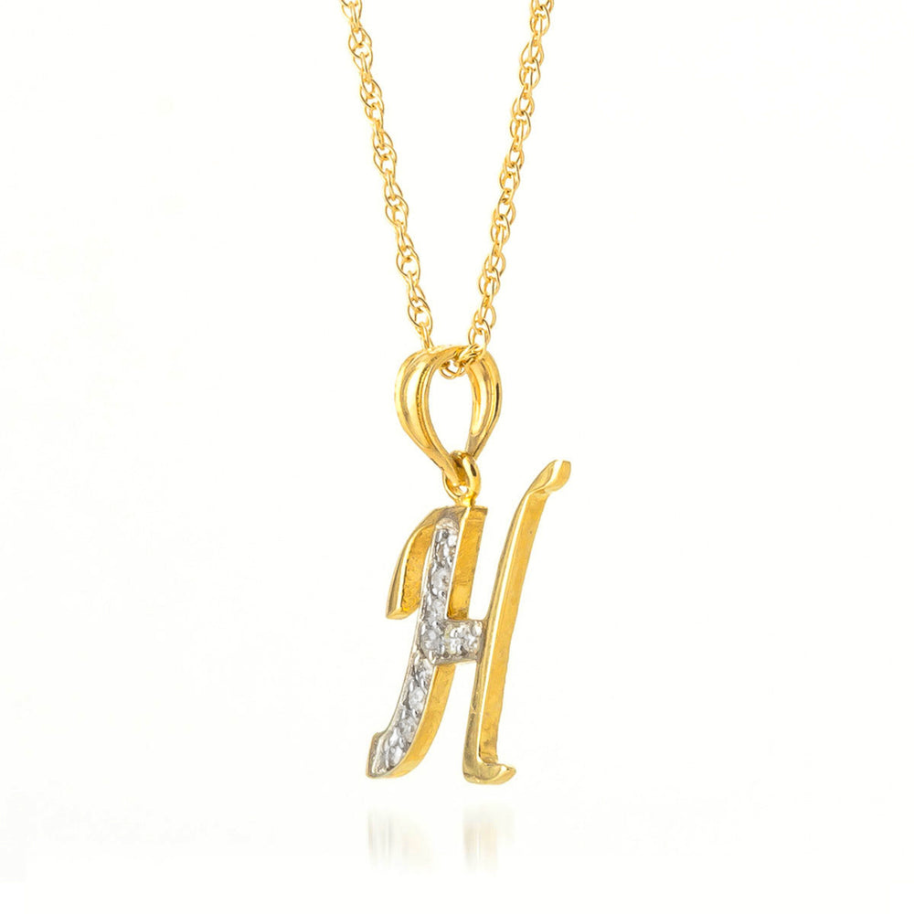 14K Solid Yellow Gold Pendant Necklace with Natural Diamonds Initial H Pendant Made in USA High Polish Finish (16) Image 2