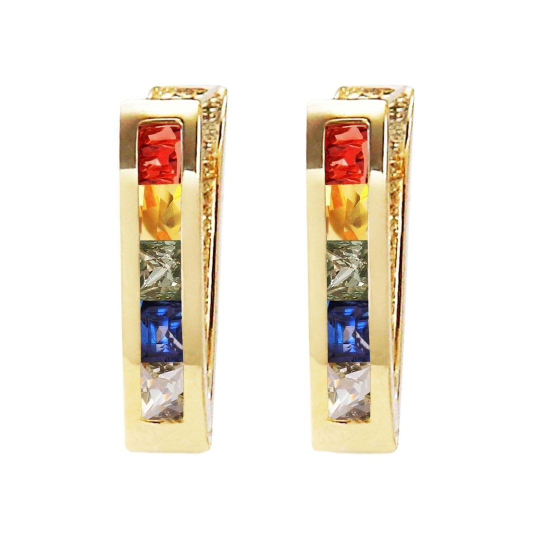 1.3 Carat 14k Yellow Gold Huggie Earrings Multicolor Sapphire Image 2