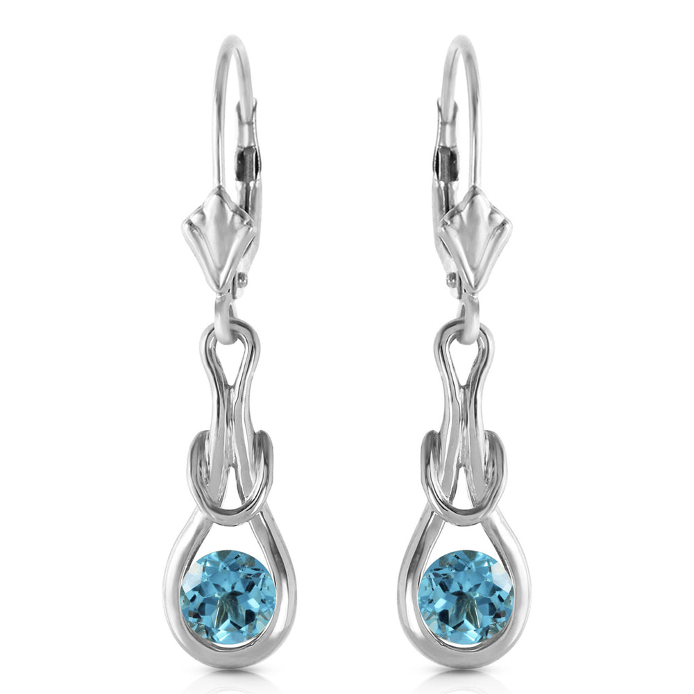 1.3 Carat 14k Solid White Gold Timeless Love Blue Topaz Earrings Image 2