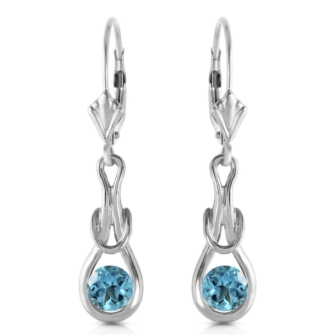 1.3 Carat 14k Solid White Gold Timeless Love Blue Topaz Earrings Image 2