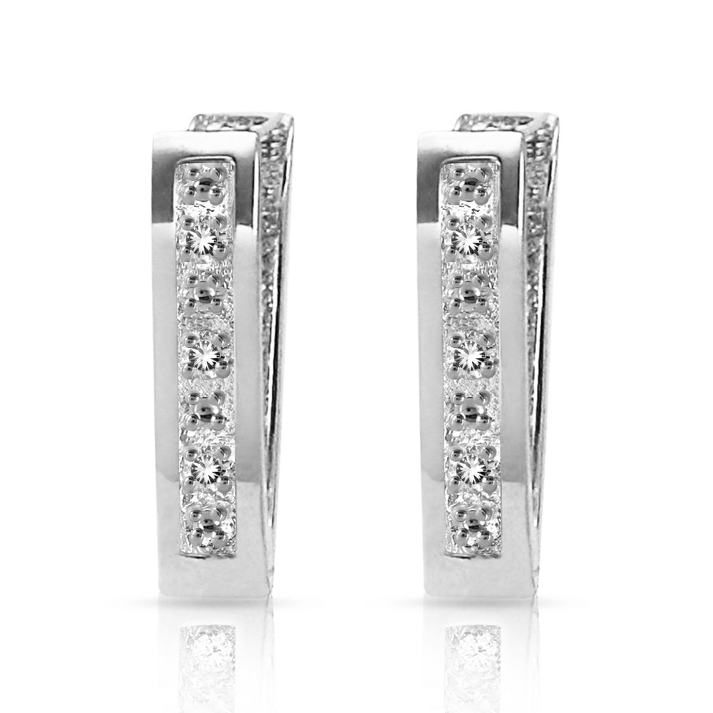 0.04 Carat 14k Solid White Gold Oval Huggie Earrings with Natural Diamonds Image 2