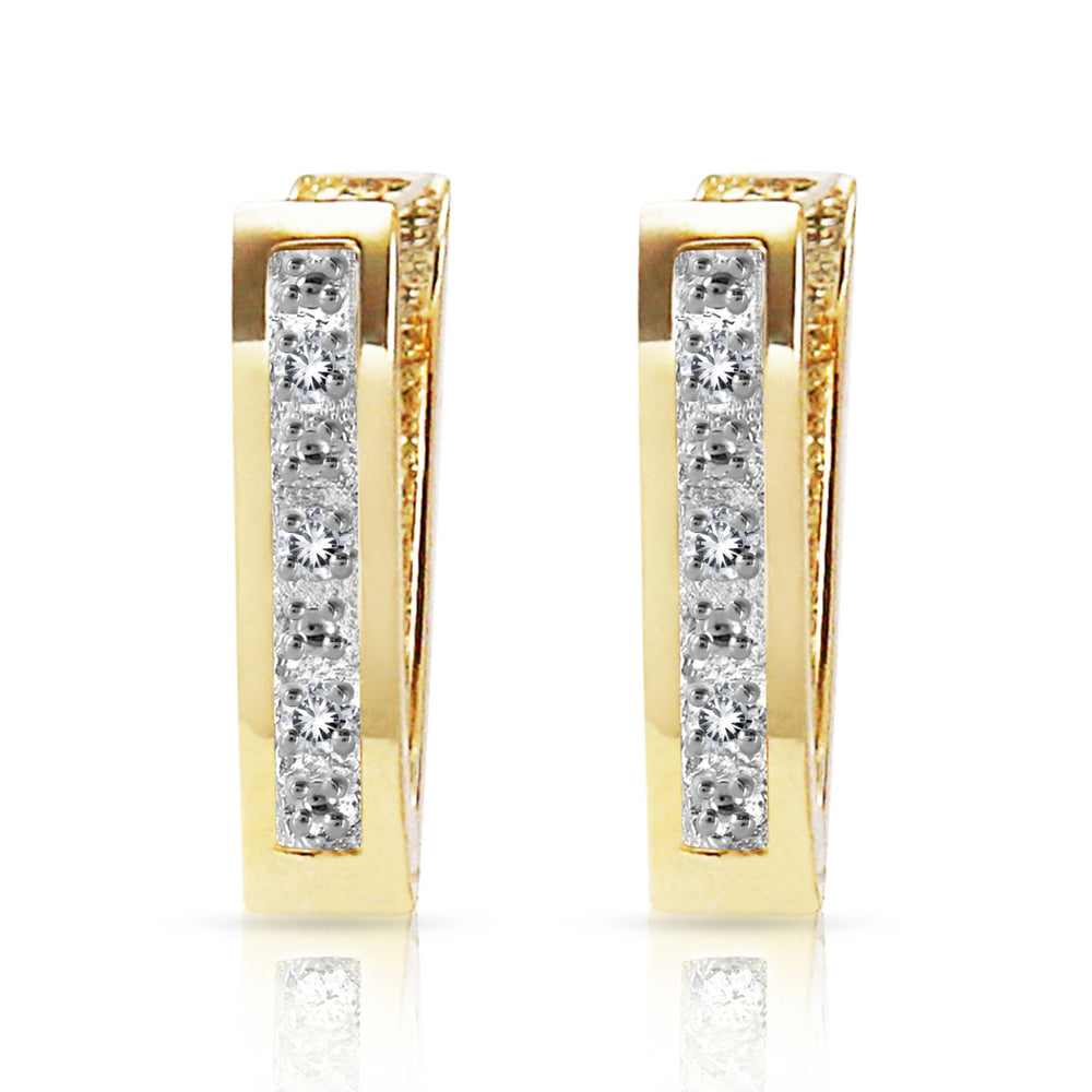 0.04 Carat 14k Solid Gold Oval Huggie Earrings with Natural Diamonds Image 2
