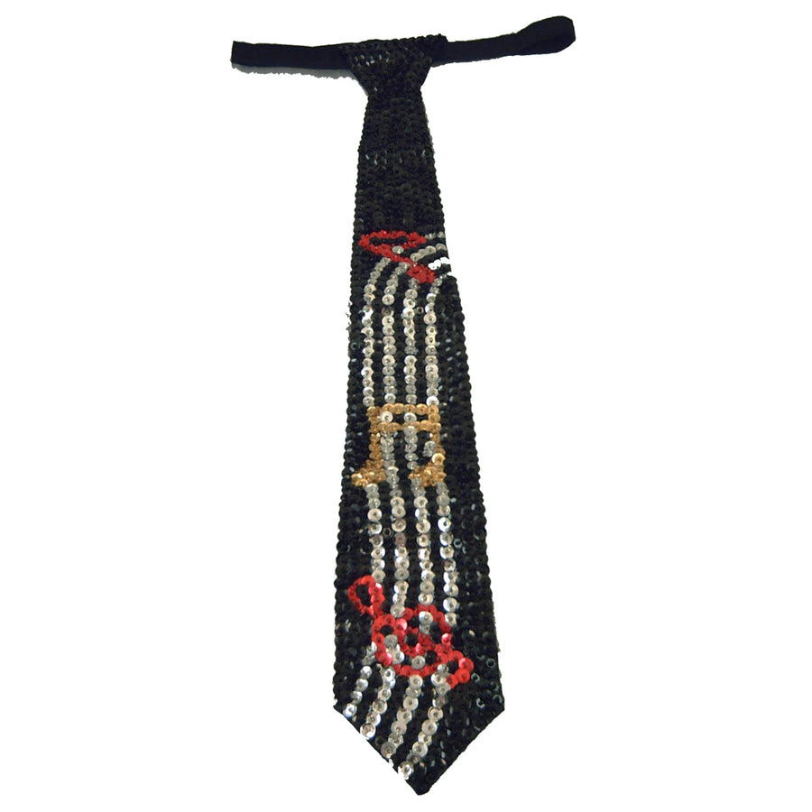 Sequin Neck Tie Black w/Color Music Notes on Bar Adult Unisex Image 1