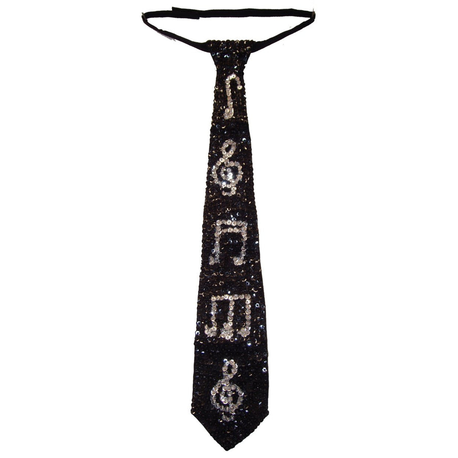 Sequin Neck Tie Black w/Silver Music Notes Adult Unisex Image 1