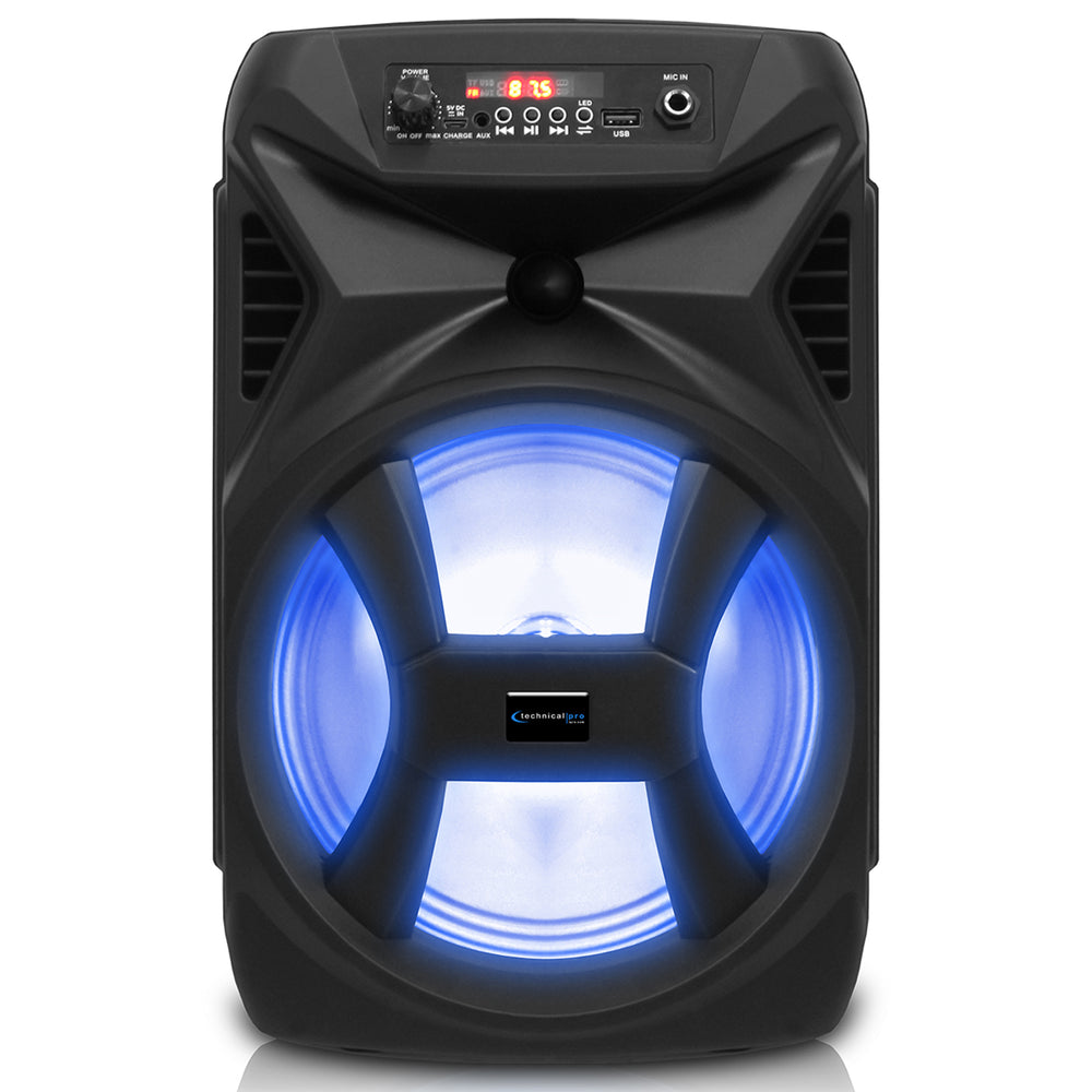 (Qty-2) Technical Pro 8 Inch Portable 500 Watts Bluetooth Festival PA LED Speaker w/ Woofer and TweeterUSB Card Image 2