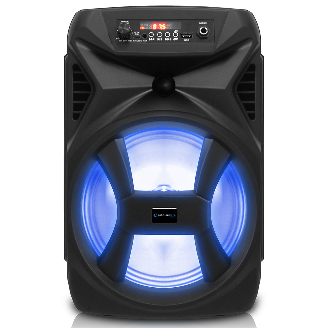 (Qty-2) Technical Pro 8 Inch Portable 500 Watts Bluetooth Festival PA LED Speaker w/ Woofer and TweeterUSB Card Image 2