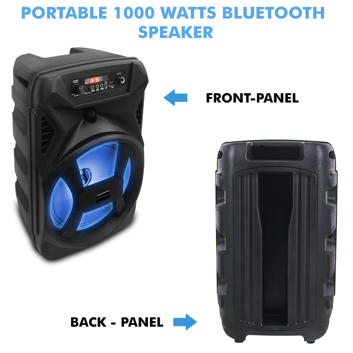 (Qty-2) Technical Pro 8 Inch Portable 500 Watts Bluetooth Festival PA LED Speaker w/ Woofer and TweeterUSB Card Image 3