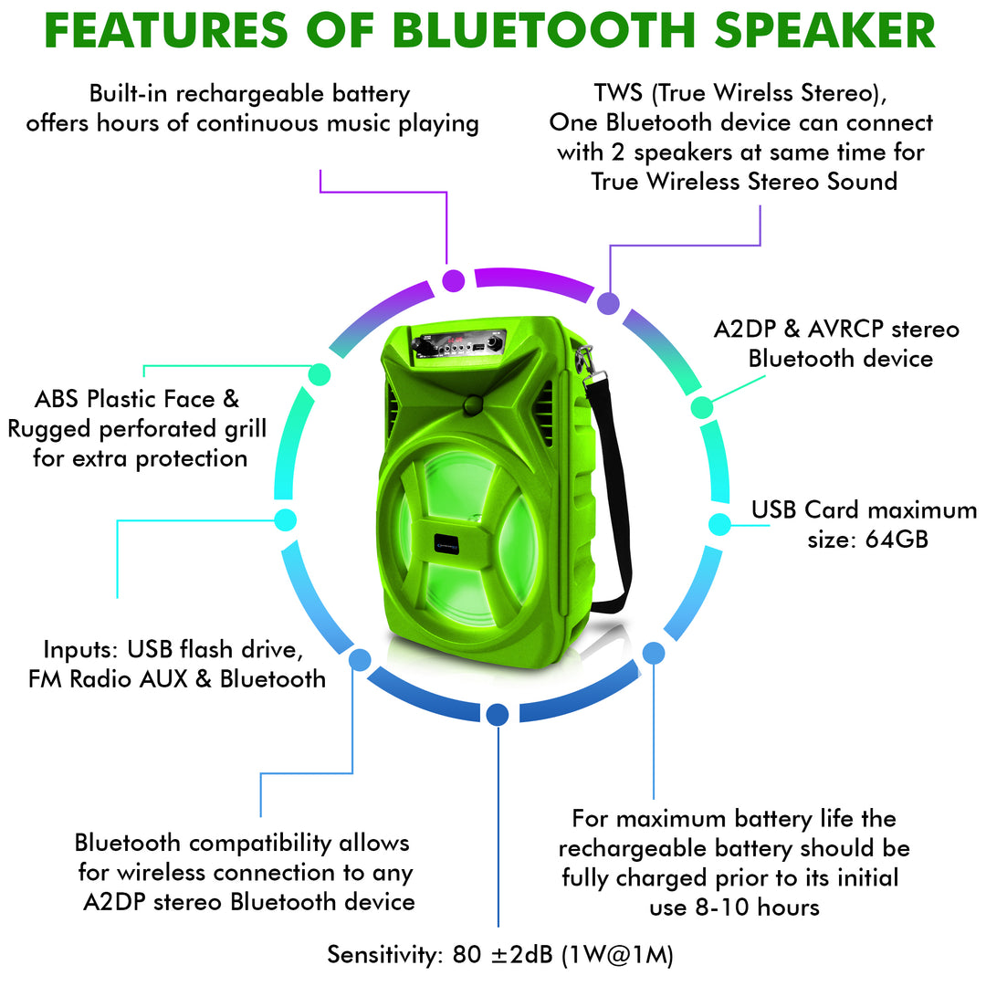(2 Qty) Technical Pro 8" Portable 500 Watts Bluetooth Speaker w/ Woofer and TweeterPA LED SpeakerUSB Card InputWireless Image 4