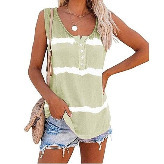Deago Womens Tie-dye Sleeveless Tank Tops Summer Loose T Shirts Button Down Shirts Vest Blouse Image 3