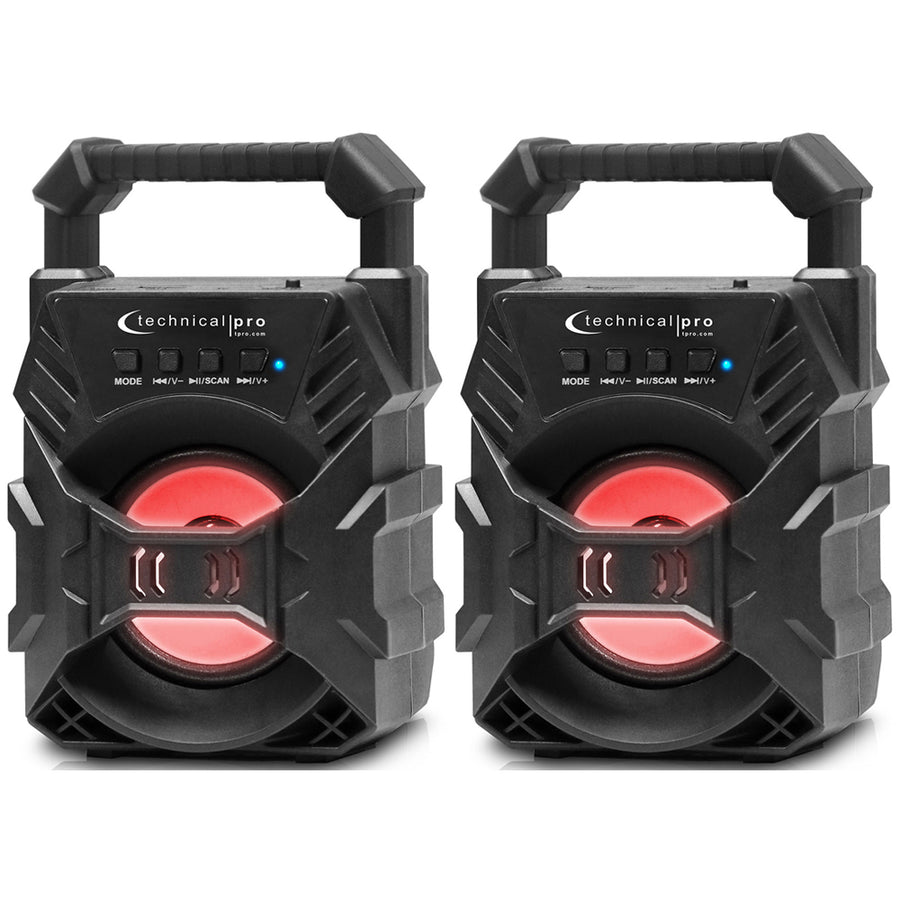 (2 Qty) Technical Pro Portable Rechargeable Compact Bluetooth Speaker with LED/USB/FM/TFLightweightPerfect for Image 1