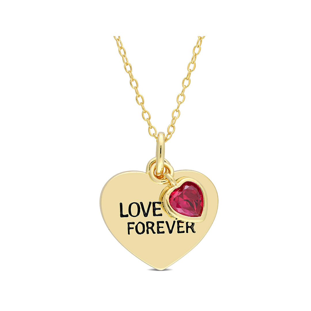 3/5 Carat (ctw) Lab-Created Ruby Heart LOVE Forever Pendant Necklace in 10K White Gold with Chain Image 1