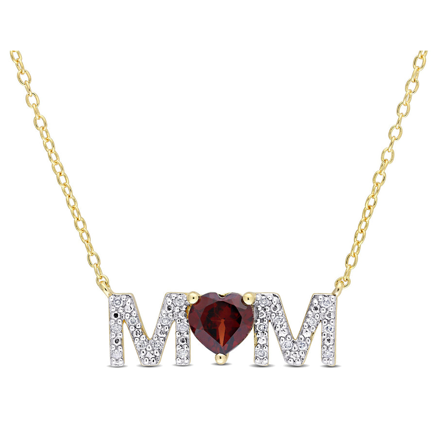 4/5 Carat (ctw) Garnet MOM Pendant Necklace in Yellow Plated Silver with Chain Image 1