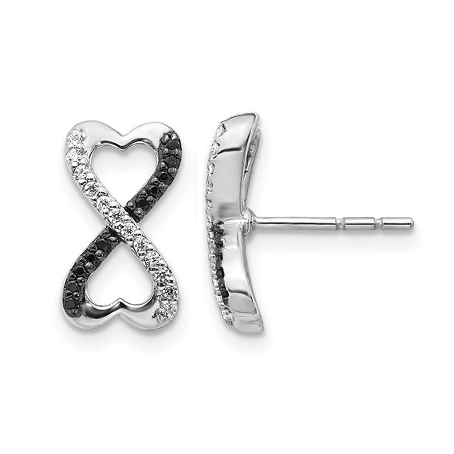 1/8 Carat (ctw) Black and White Diamond Infinity Heart Earrings in 14K White Gold Image 1