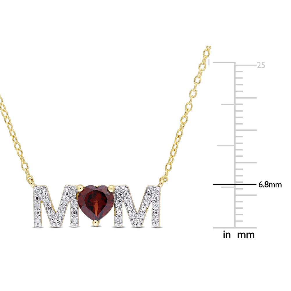 4/5 Carat (ctw) Garnet MOM Pendant Necklace in Yellow Plated Silver with Chain Image 2