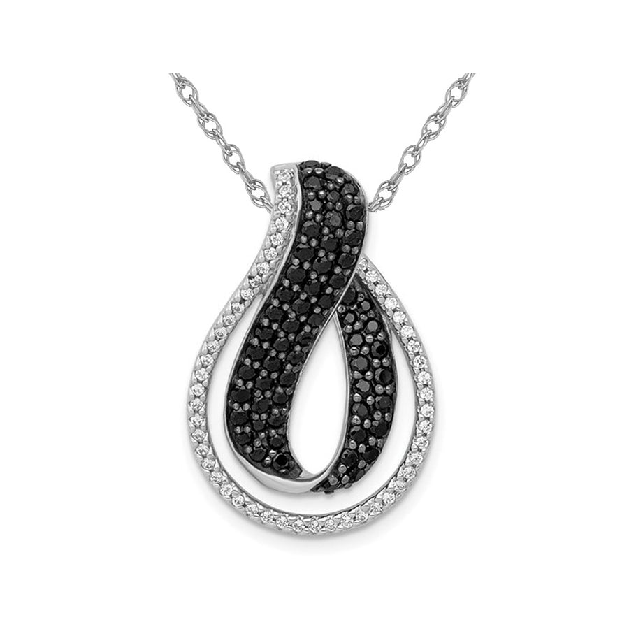 1.00 Carat (ctw) Black and White Diamond Drop Pendant Necklace in 14K White Gold  with Chain Image 1
