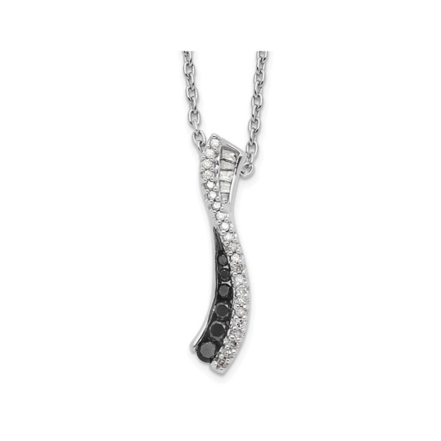 1/4 Carat (ctw) Black and White Diamond Twist Pendant Necklace in Sterling Silver with Chain Image 1