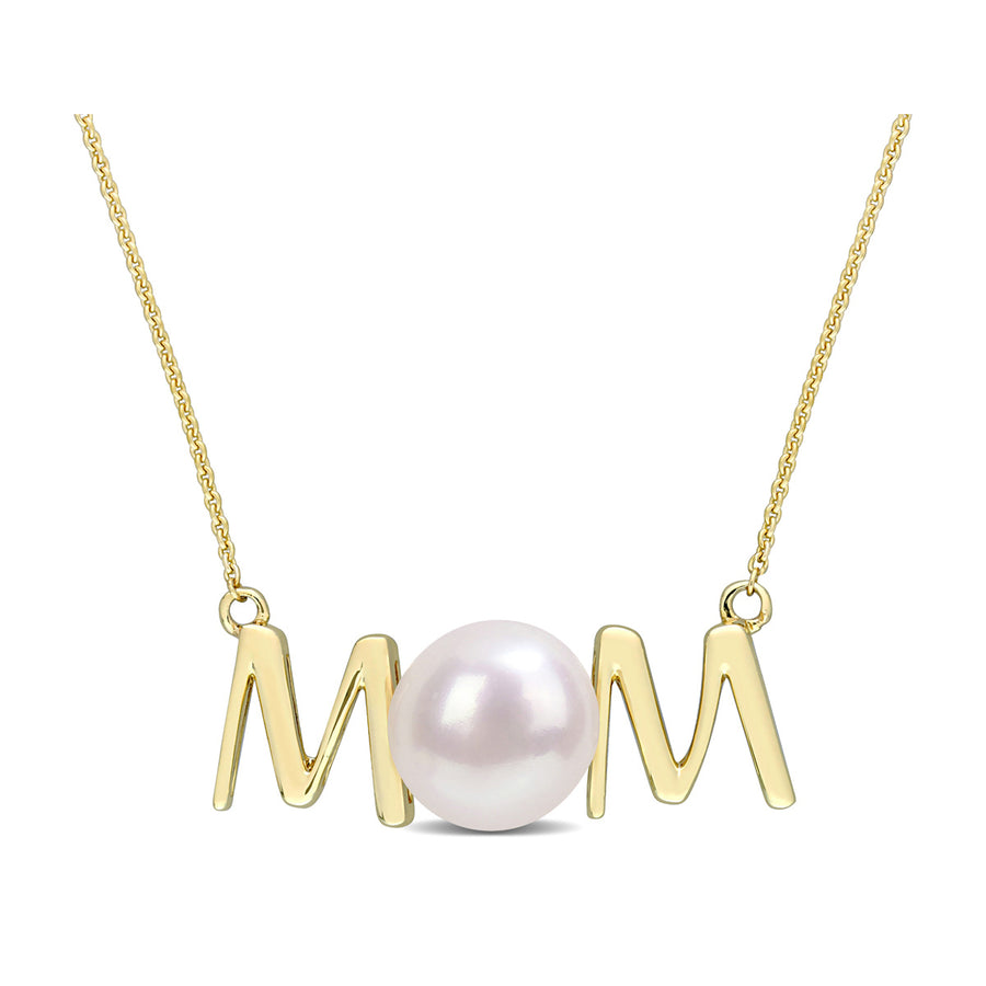 7-7.5MM Freshwater Cultured Pearl MOM Pendant Necklace in 10K Yellow Gold with Chain Image 1