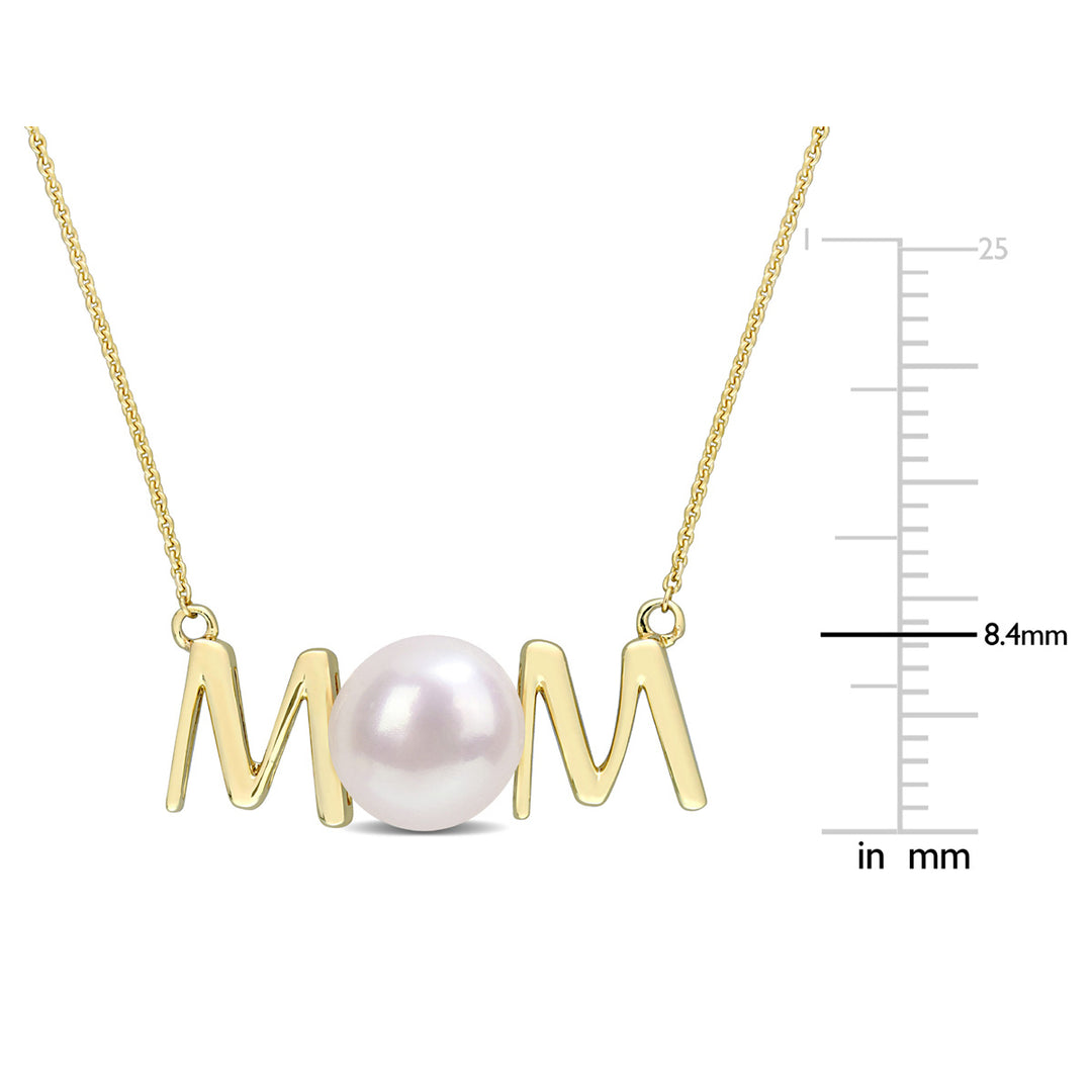 7-7.5MM Freshwater Cultured Pearl MOM Pendant Necklace in 10K Yellow Gold with Chain Image 2